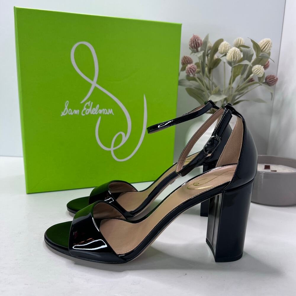 Sam Edelman Robyn Leather Ankle Strap Heel Black I3433L1001 Women 9.5M Tried On